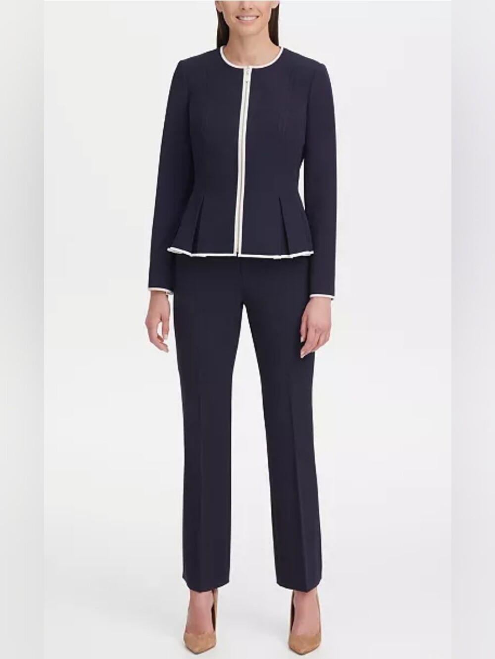 Tommy Hilfiger Peplum Navy Blazer Jacket White Trim Size 1p